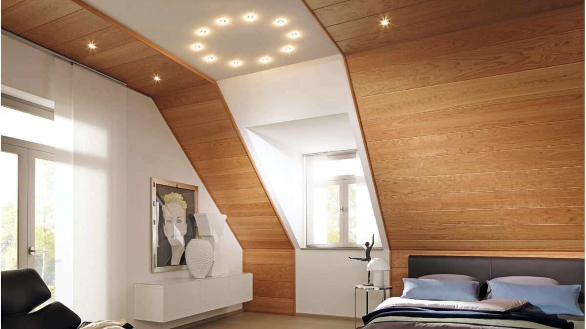 Schlafzimmer Decke und Wand aus Holz vom Katalog Madera